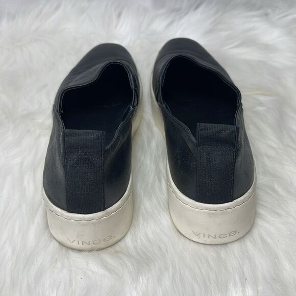 Vince Saxon Black Leather Slip On Platform Sneakers Sz 5.5 - Picture 4 of 7